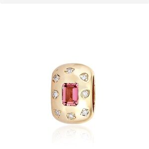 14kt Pink sapphire Diamond Gemstone Bead Charm